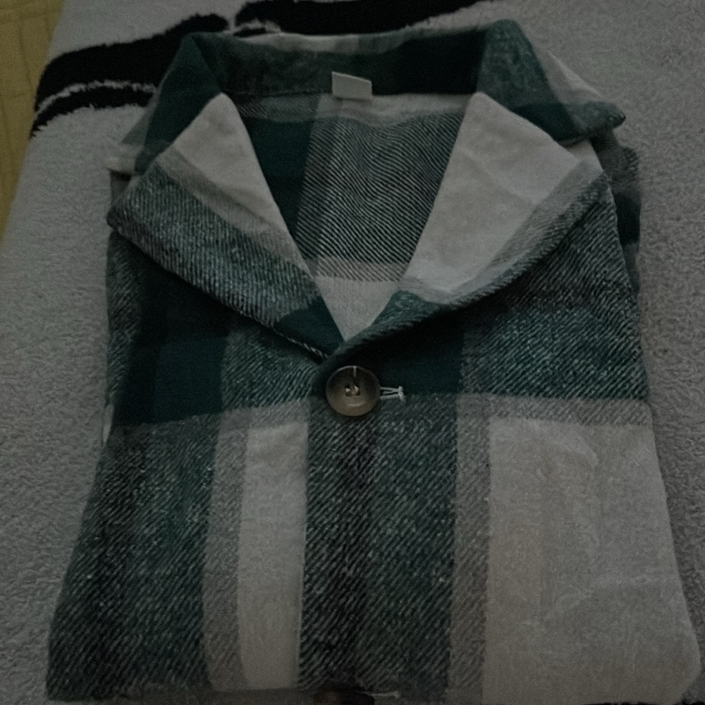 SHEIN Green and White Checkered Jacket